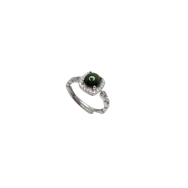 Square Setting Jade Ring (Silver)