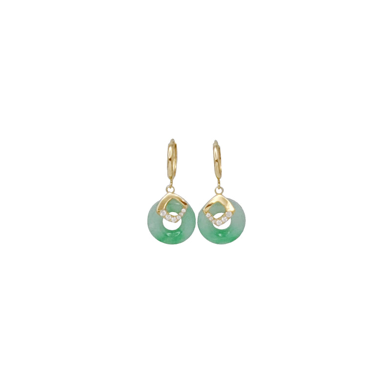 Lucky Round  Jade Earrings (14K)