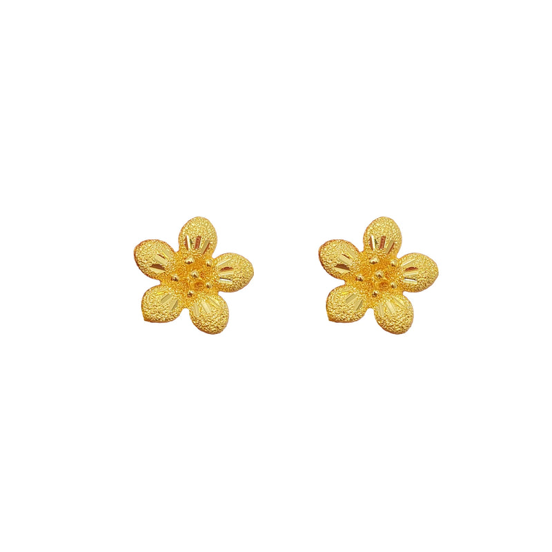 Glitter Textured Jasmine Flower Stud Earring (24K)