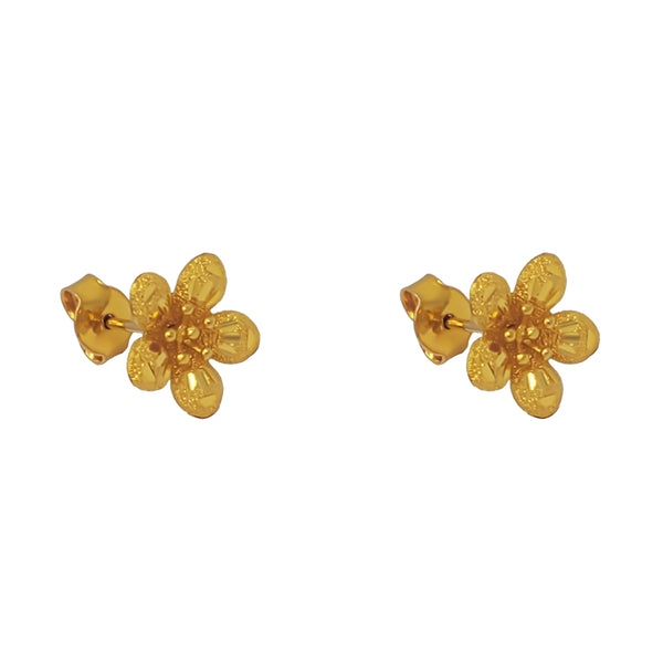 Glitter Textured Diamond Cut Jasmine Flower Stud Earring (24K)