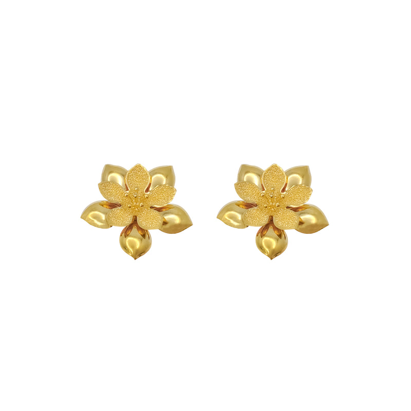 Shiny Laser Cut Jasmine Flower Stud Earring (24K)
