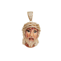 Cubic Zirconia Jesus Head Pendant (14K)