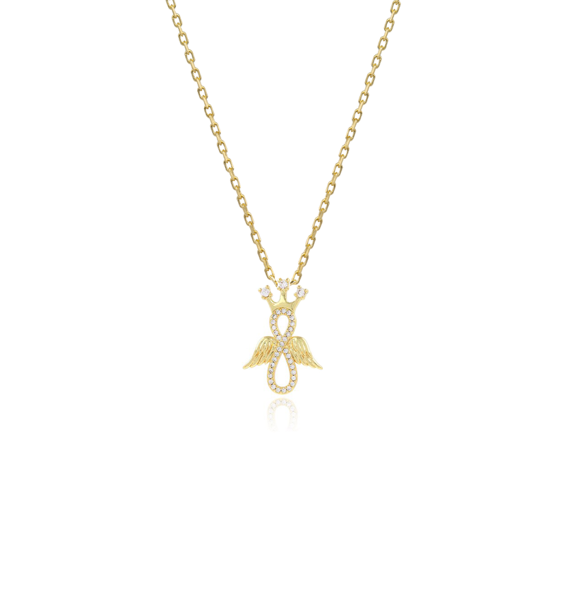 Zirconia Crown Winged Infinity Necklace (14K)