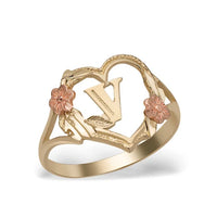 Heart & Flower Accent Initial/Letter Ring (14K)