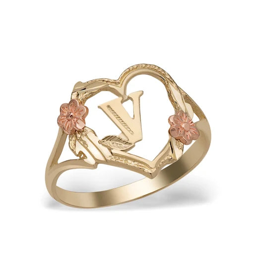 Heart & Flower Accent Initial/Letter Ring (14K)
