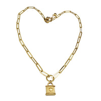 Paperclip Padlock Charm Necklace (14K)