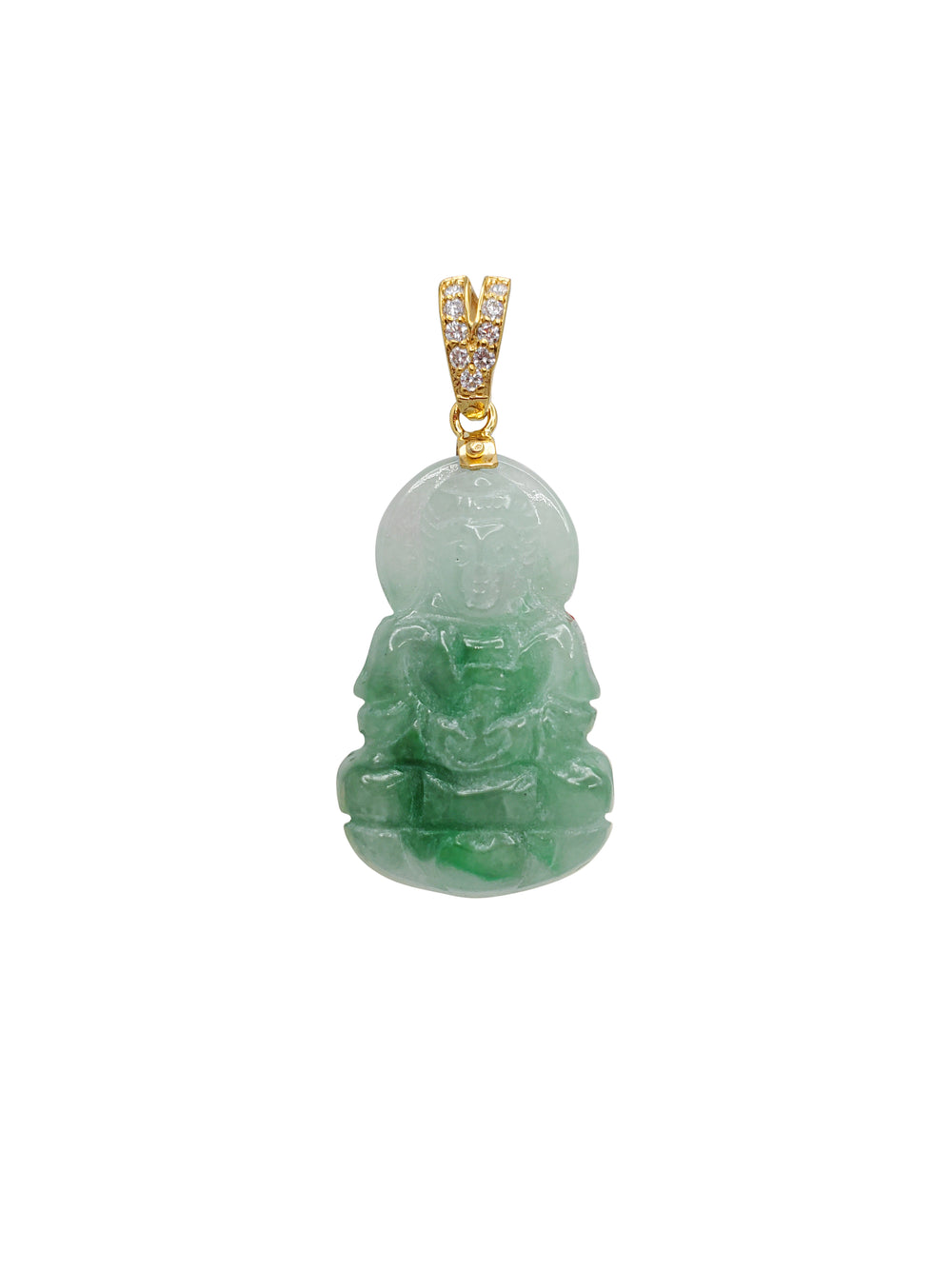 Diamond Green Jade Guanyin Pendant (14K)