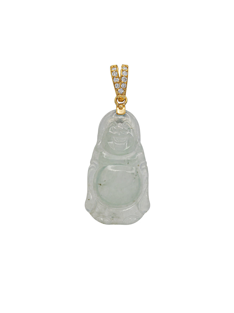 Diamond Jade Laughing Buddha Pendant (14K)