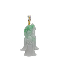Diamond Green Jade Shouxing Pendant (14K)