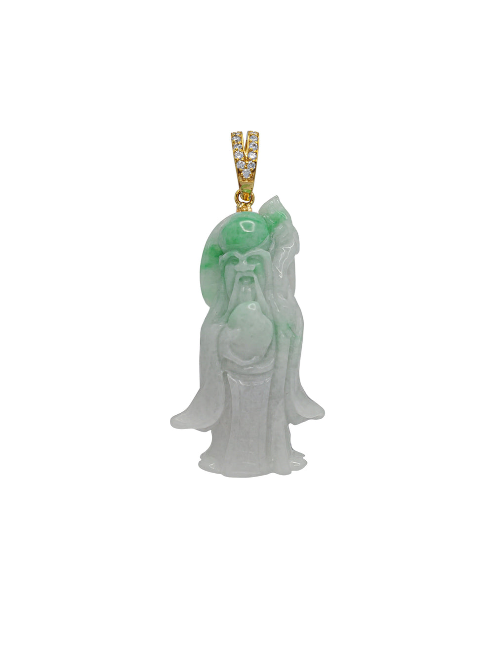 Diamond Green Jade Shouxing Pendant (14K)