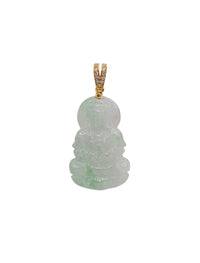 Diamond Green Jade Guanyin Pendant (14K)