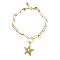 Paper Clip Link Dangling Charm Bracelet (14K).