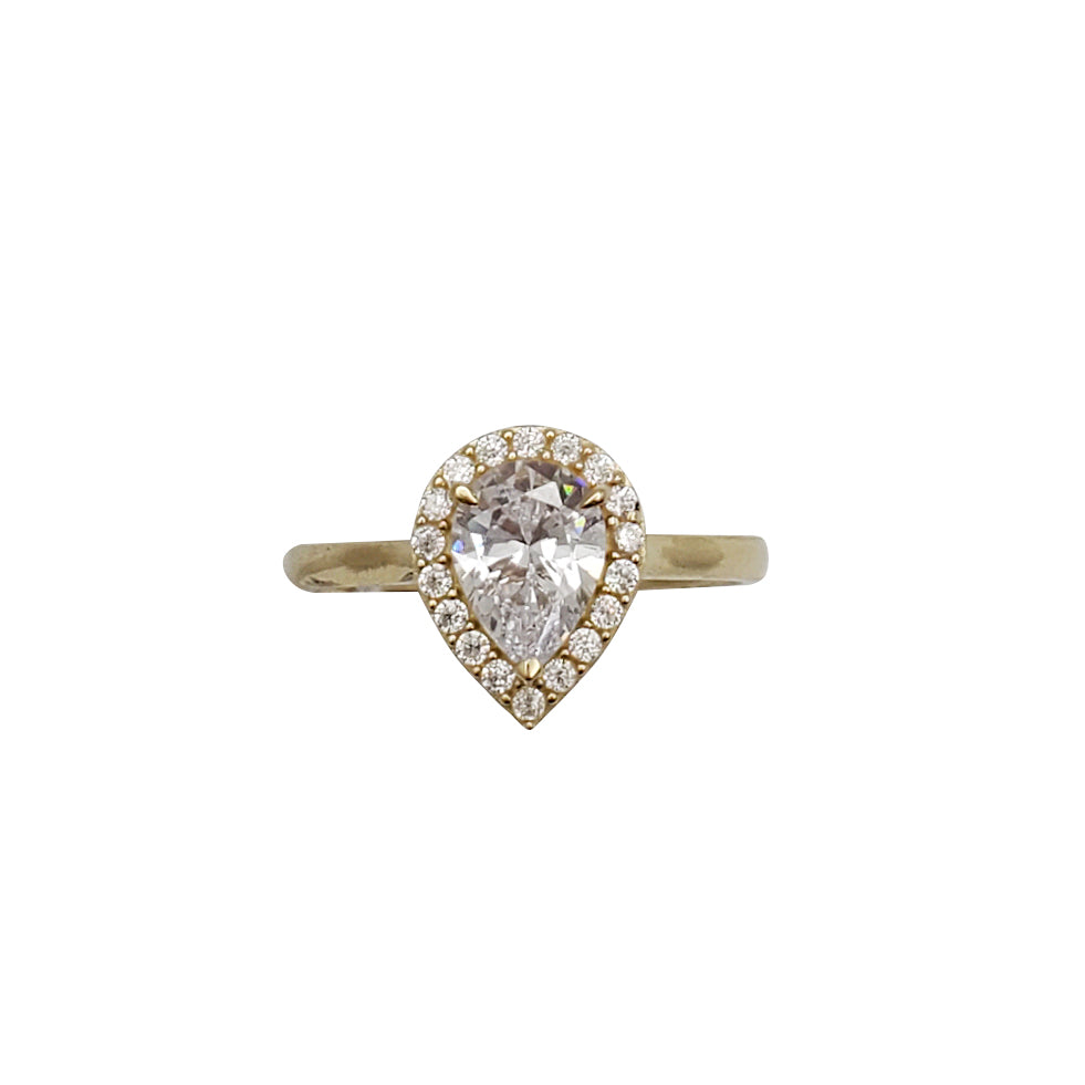 Halo Pear Cut Zirconia Solitaire Lady Ring (14K)