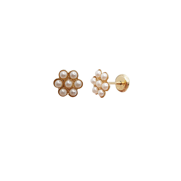 Pearl Flower Stud Earrings (14K)