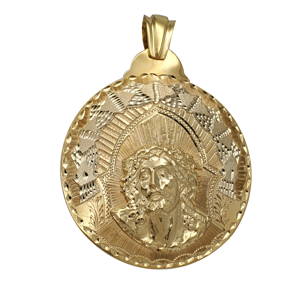 Jesus Head Round Medallion Pendant (14K)