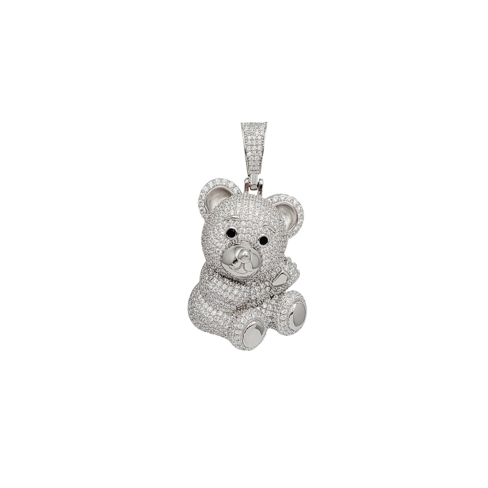 Iced-Out Teddy Bear Pendant (Silver)