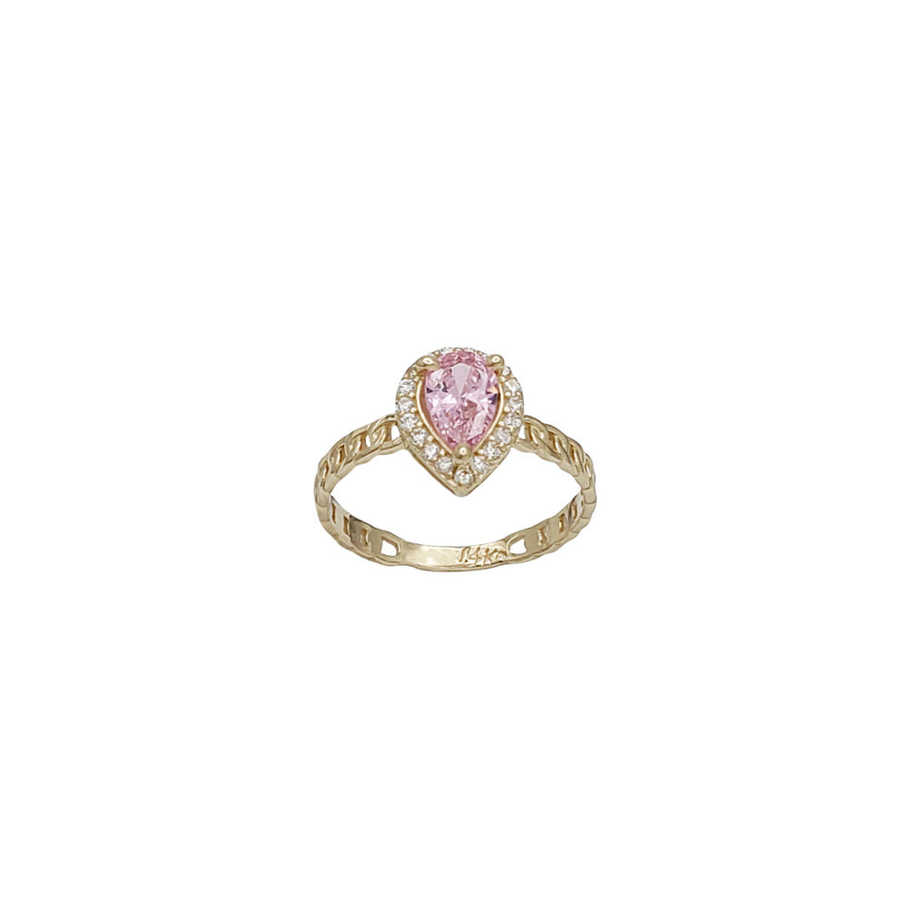 Birthstone Pear CZ Cuban Ring (14K)
