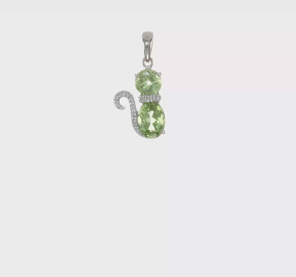 Peridot and Diamond Cat Pendant (Silver) 360 - Popular Jewelry - New York
