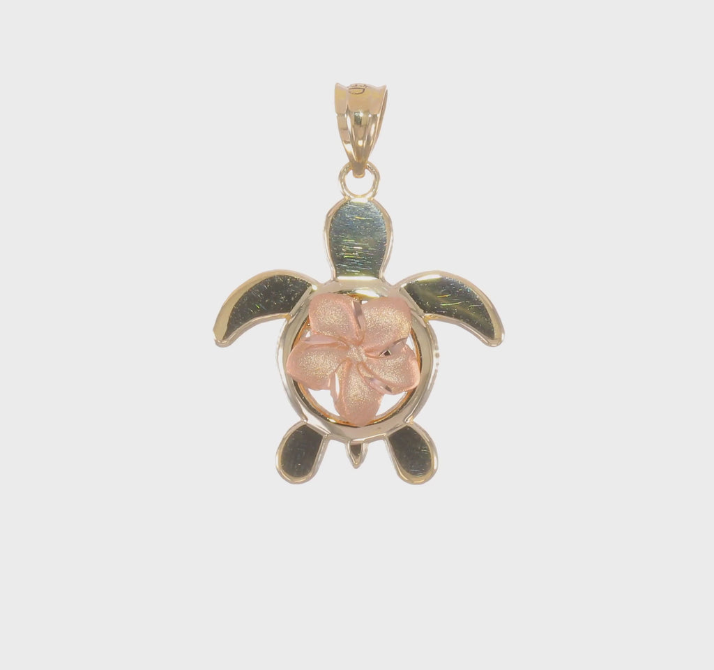 Turtle with Plumeria Shell Pendant (14K) 360 - Popular Jewelry - New York