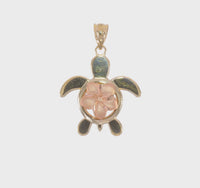 Turtle with Plumeria Shell Pendant (14K) 360 - Popular Jewelry - New York