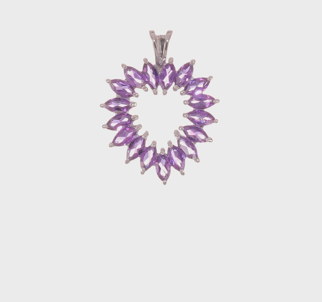 Marquise Amethyst Heart Outline Pendant (Silver) 360 - Popular Jewelry - New York