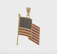 Rippling American Flag Enameled Pendant (14K)