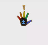 Pendentif d'empreinte de main de pièce de puzzle d'autisme émaillé (14K) 360 - Popular Jewelry - New York