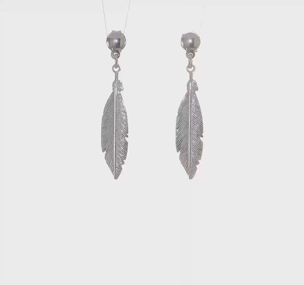 Silver Feather Dangle Earrings (Silver) 360 - Popular Jewelry - New York