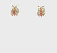 White and Red CZ Ladybug Post Stud Earrings (14K)