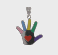 Enameled Autism Heart Handprint Pendant (Silver) 360 - Popular Jewelry - New York