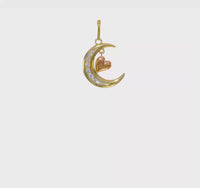 Moon with Dangling Pink Heart Pendant (14K)