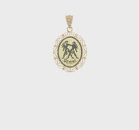 Gemini Zodiac Sign Oval Filigree Pendant (14K)