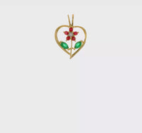 Ruby ug Emerald Flower Heart Pendant (14K) 360 - Popular Jewelry - New York