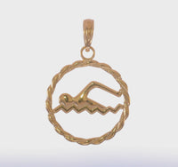 Swimmer Figure Round Pendant (14K)