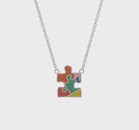 Enameled Autism Puzzle Piece Necklace (Silver) 360 - Popular Jewelry - New York