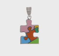 Enameled Autism Puzzle Piece Pendant (Silver) 360 - Popular Jewelry - New York