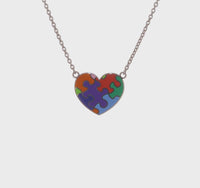 Enameled Autism Puzzle Heart Necklace (Silver) 360 - Popular Jewelry - New York