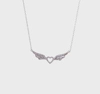 Winged CZ Heart Outline Necklace (Silver) 360 - Popular Jewelry - New York