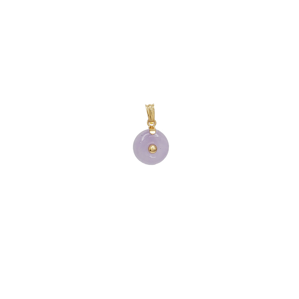 Gold Bead Bezel Purple Jade Pi Disc Pendant (14K)