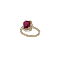 Red Cubic Zirconia Rectangle Shape Ring (14K)
