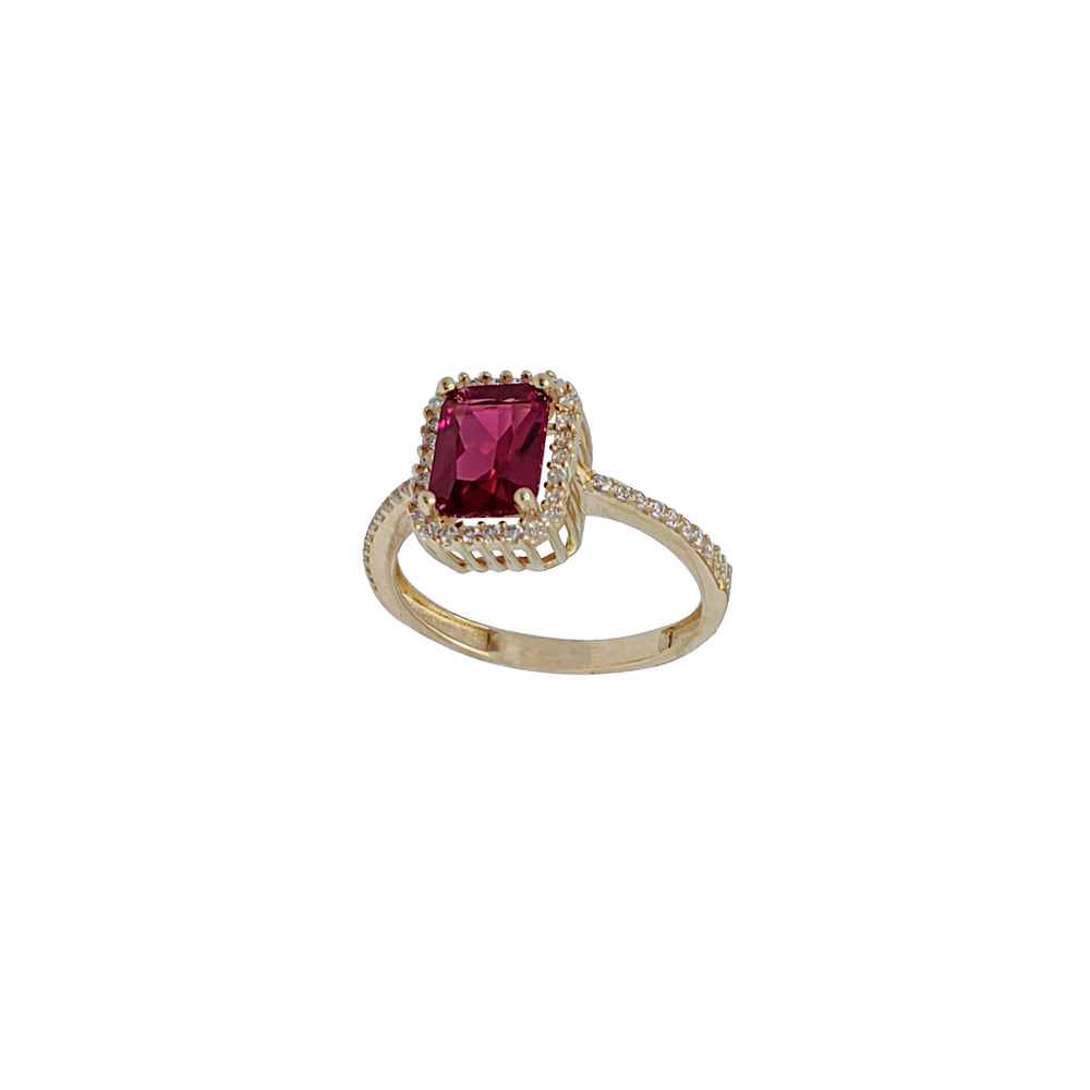 Red Cubic Zirconia Rectangle Shape Ring (14K)