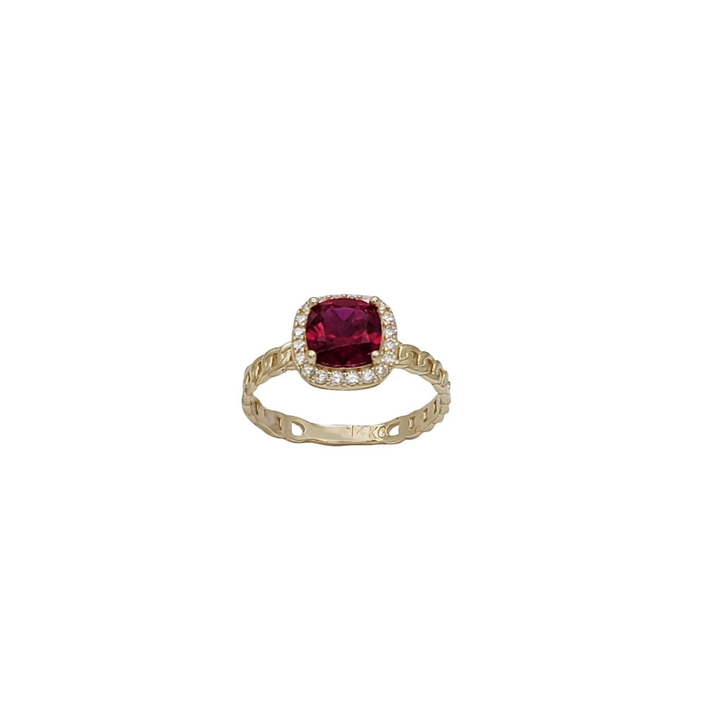 Birthstone Cushion CZ Halo Cuban Ring (14K)