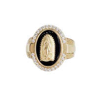 Greek-Key Virgin Mary Black Onyx Oval Ring (14K)