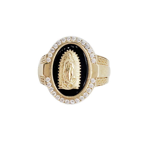 Greek-Key Virgin Mary Black Onyx Oval Ring (14K)