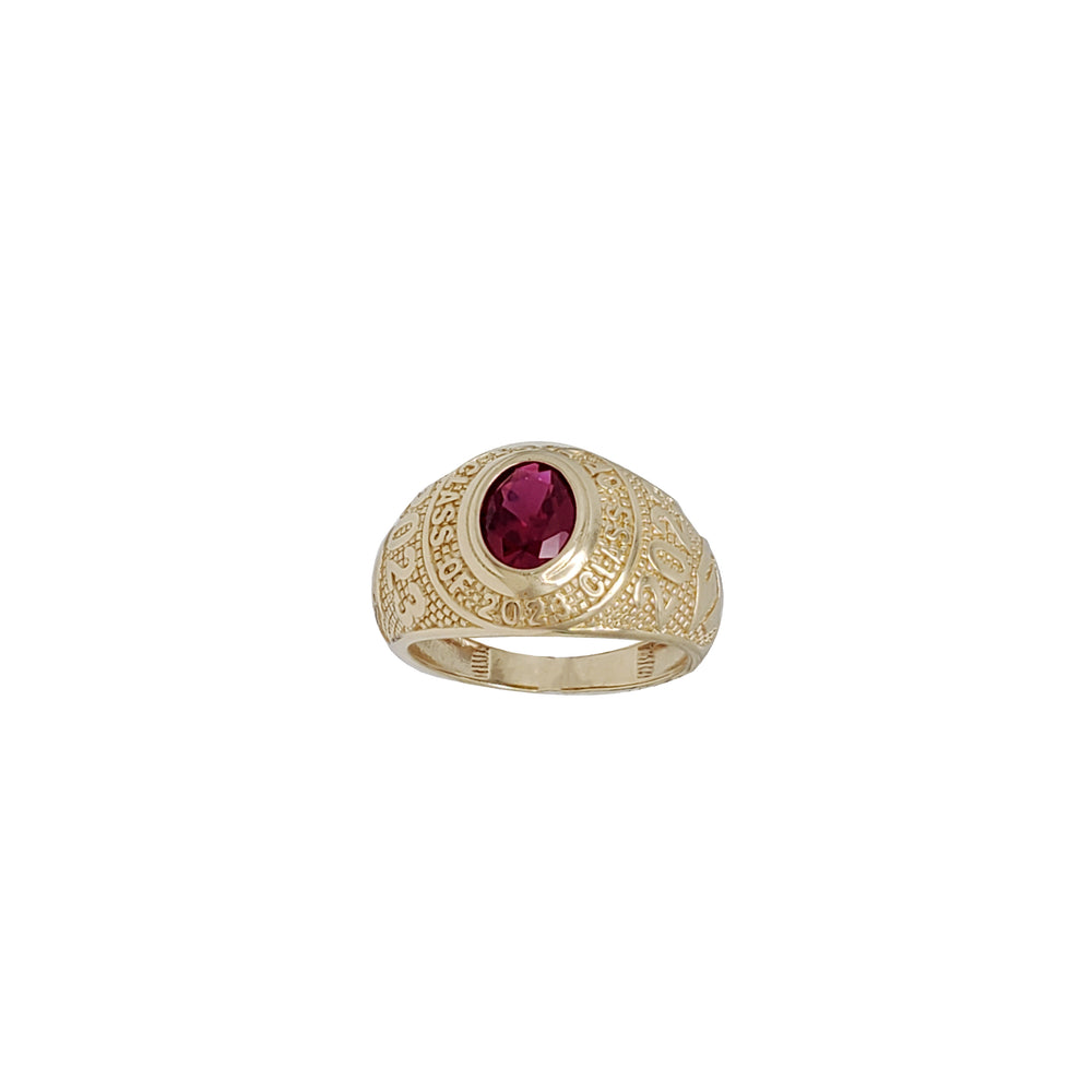 Oval Shape Red Stone School Ring 2023 (14K)