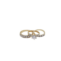 Three-Rings Round Cut Ribbed Engagement Wedding Set (14K)