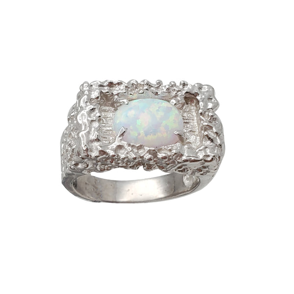 Rectangular Nugget Opal Ring (Silver)