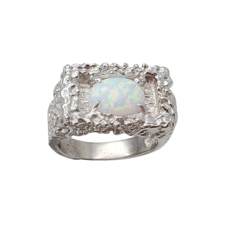 Rectangular Nugget Opal Ring (Silver)