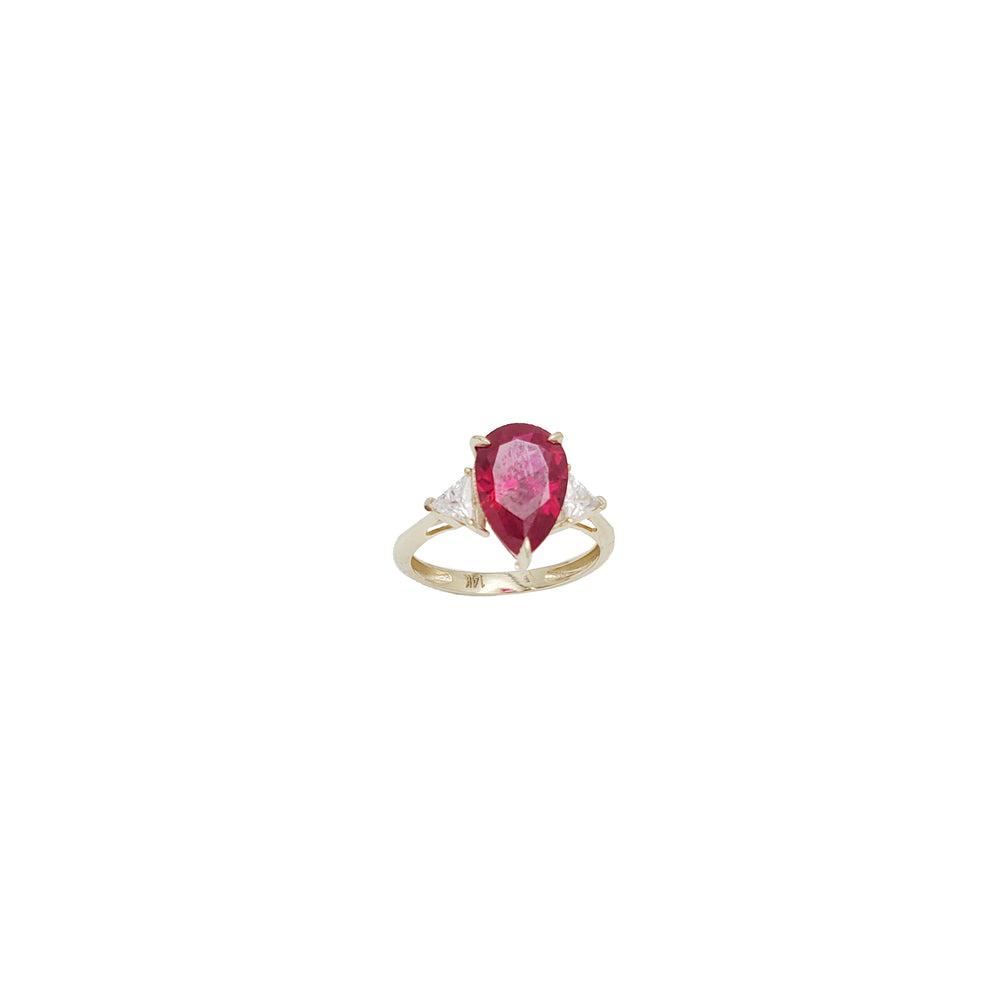Red CZ Teardrop  Ring (14K)