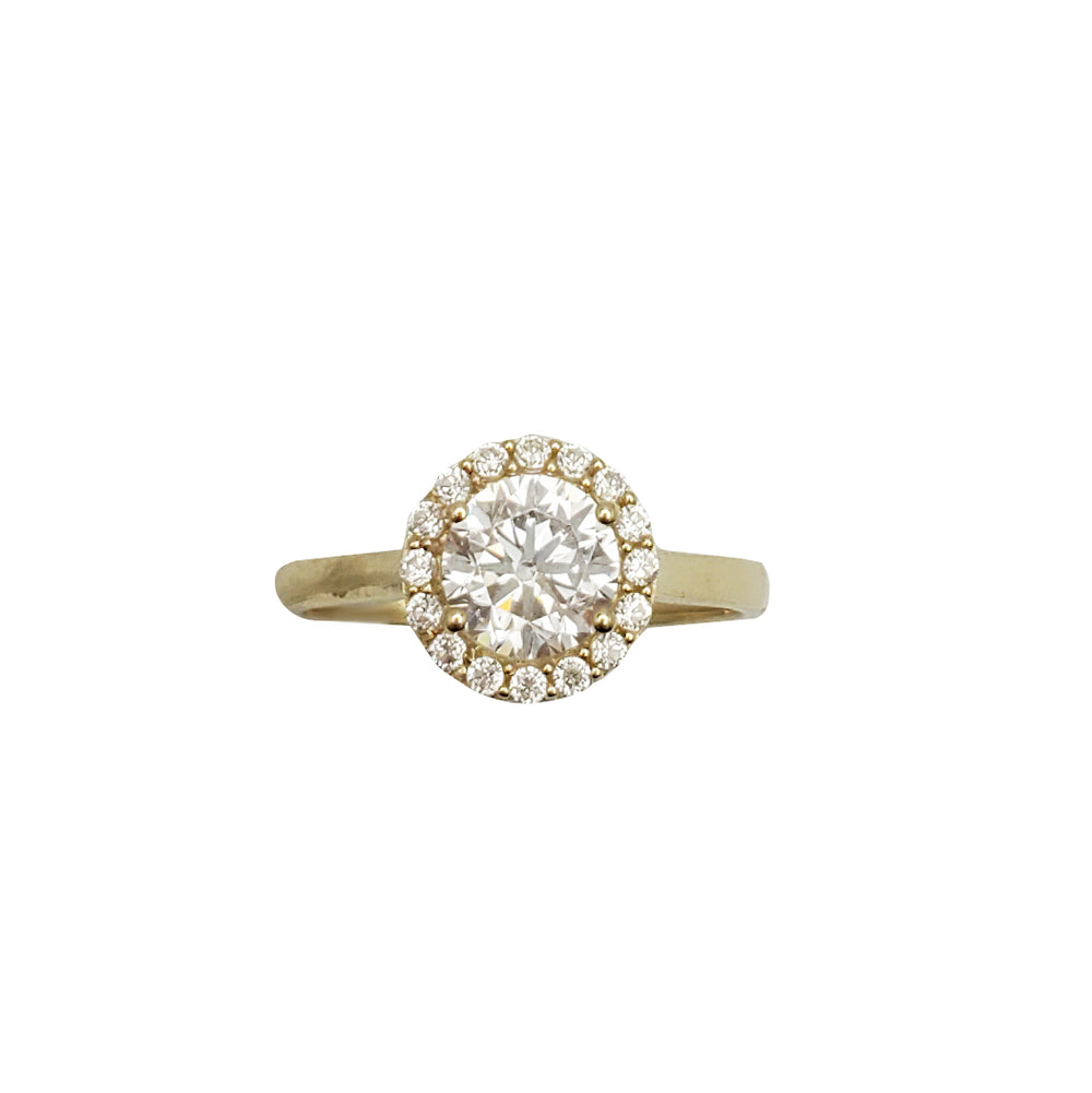 Halo Round Cut Zirconia Solitaire Lady Ring (14K)